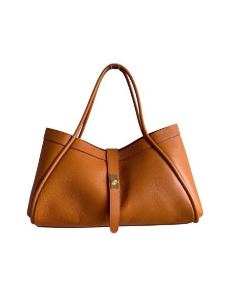 Sac femme en cuir Camel - 2 anses fixes, bandoulière réglable et amovible - Pochette intérieure zippée amovible