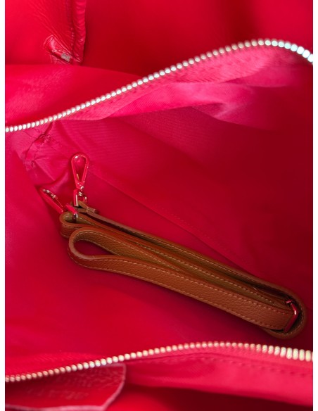 Sac femme en cuir Camel - 2 anses fixes, bandoulière réglable et amovible - Pochette intérieure zippée amovible