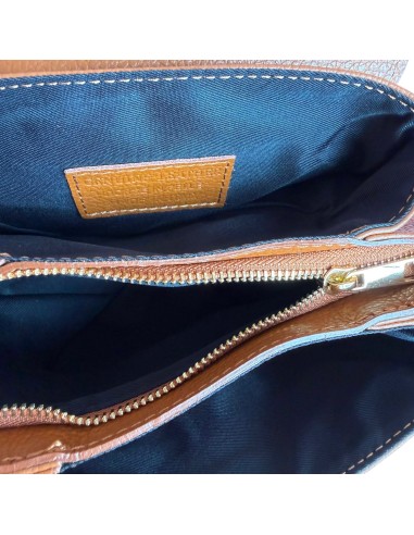 Sac femme en cuir Camel - Bandoulière réglable et amovible - Pochette zippée