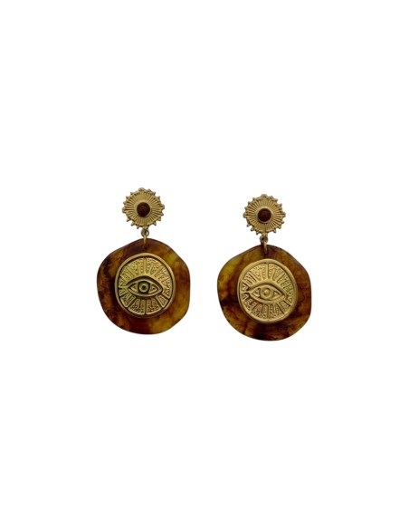 Boucles d'oreilles pendantes talisman œil protecteur et soleil  en acier inoxydable - Somini