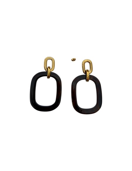 Boucles d'oreilles pendantes maillon doré et résine sombre en acier inoxydable - Lolo & Yaya