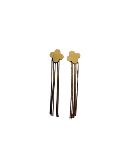 Boucles d'oreilles pendantes longues trèfle et chaine serpent dorées en acier inoxydable
