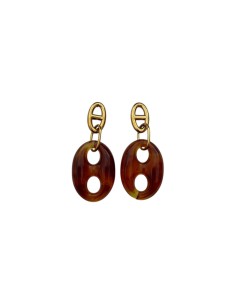 Boucles d'oreilles pendantes maillon grain de café doré en acier inoxydable et résine