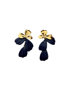 Boucles d'oreilles pendantes fleur dorée et pétales striés en acier inoxydable
