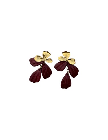 Boucles d'oreilles pendantes fleur dorée et pétales striés en acier inoxydable