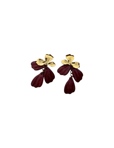 Boucles d'oreilles pendantes fleur dorée et pétales striés en acier inoxydable