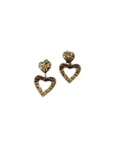 Boucle d'oreille à Clips pendantes double cœur martelé en acier inoxydable - Lolo & Yaya