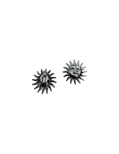 Boucles d'oreilles à clips soleil céleste visage sculpté en acier inoxydable argenté