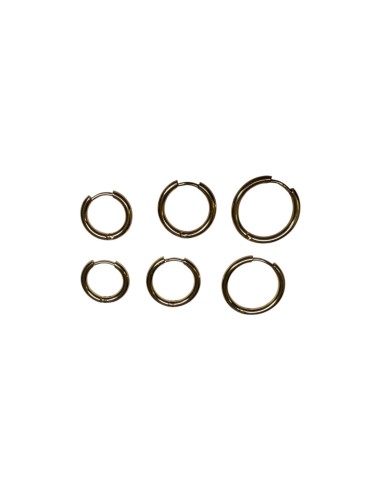 Lot de 3 paires de créoles rondes lisses multi tailles en acier inoxydable doré