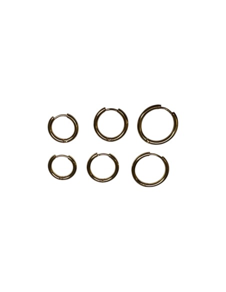 Lot de 3 paires de créoles rondes lisses multi tailles en acier inoxydable doré