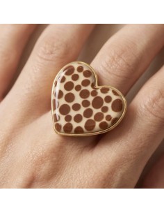Bague ajustable cœur motif léopard et contour doré en acier inoxydable