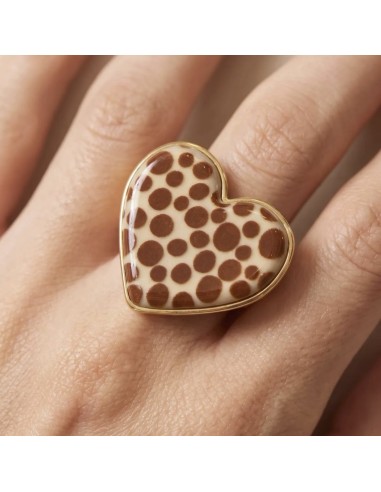Bague ajustable cœur motif léopard et contour doré en acier inoxydable