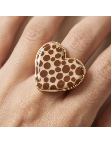 Bague ajustable cœur motif léopard et contour doré en acier inoxydable