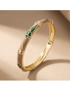 Bracelet jonc thaïlandais émaillé et motifs fleurs en métal 2