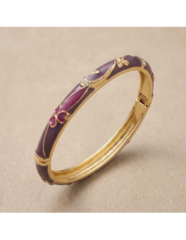 Bracelet jonc thaïlandais émaillé et motifs fleurs en métal