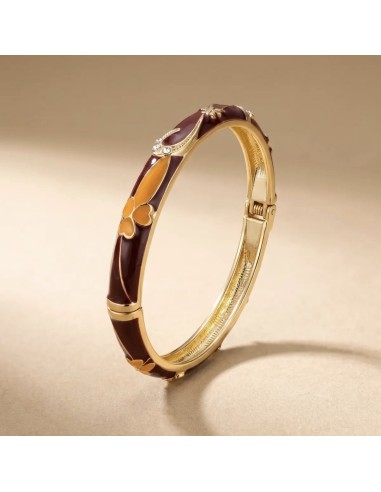 Bracelet jonc thaïlandais émaillé et motifs fleurs en métal