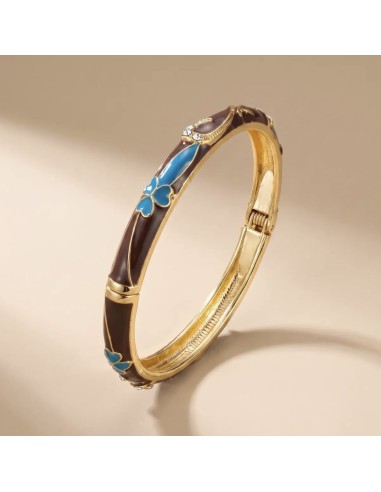 Bracelet jonc thaïlandais émaillé et motifs fleurs en métal