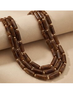 Collier triples rangs - Effet pierre & Pierres dorés - En acier inoxydable