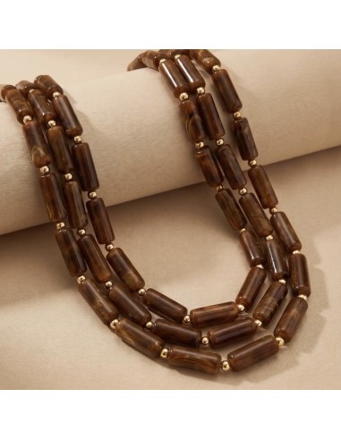 Collier triples rangs - Effet pierre & Pierres dorés - En acier inoxydable