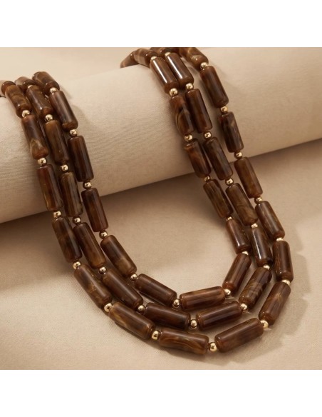 Collier triples rangs - Effet pierre & Pierres dorés - En acier inoxydable