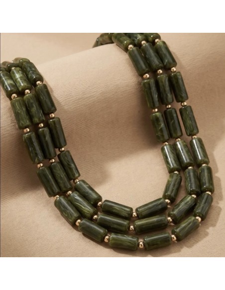 Collier triples rangs - Effet pierre & Pierres dorés - En acier inoxydable