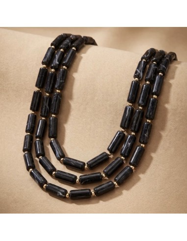 Collier triples rangs - Effet pierre & Pierres dorés - En acier inoxydable
