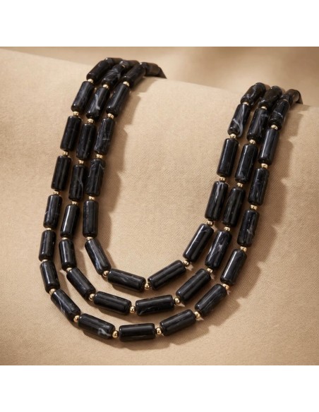 Collier triples rangs - Effet pierre & Pierres dorés - En acier inoxydable