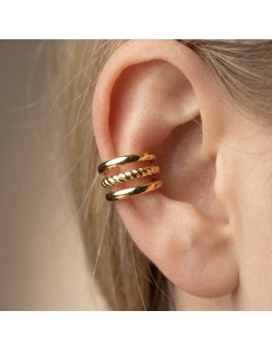 Ear Cuff triple anneau lisse et torsadé en acier inoxydable