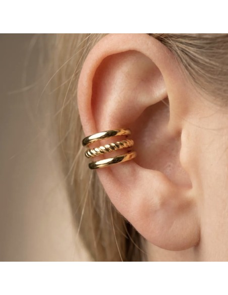 Ear Cuff triple anneau lisse et torsadé en acier inoxydable