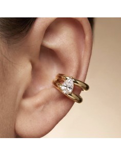 Ear Cuff double rangs et cristal Zirconium taille poire en acier inoxydable doré