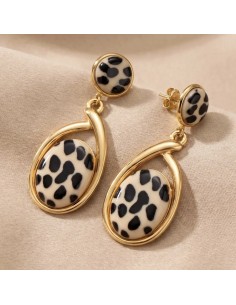 Boucles d'oreilles pendantes motif léopard et cerclage doré en acier inoxydable