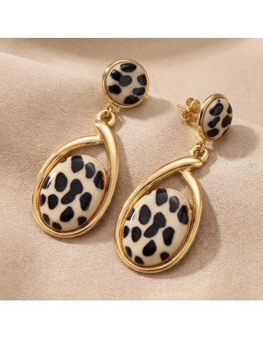 Boucles d'oreilles pendantes motif léopard et cerclage doré en acier inoxydable