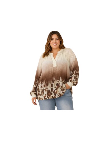 Blouse femme en Tencel - Dégradé de couleur et imprimé léopard - Taille unique grande taille (du 42/44 au 50/52)