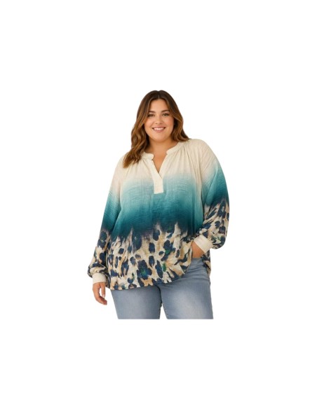 Blouse femme en Tencel - Dégradé de couleur et imprimé léopard - Taille unique grande taille (du 42/44 au 50/52)