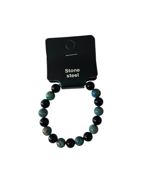 Bracelet homme noir et bleu turquoise en pierres naturelles