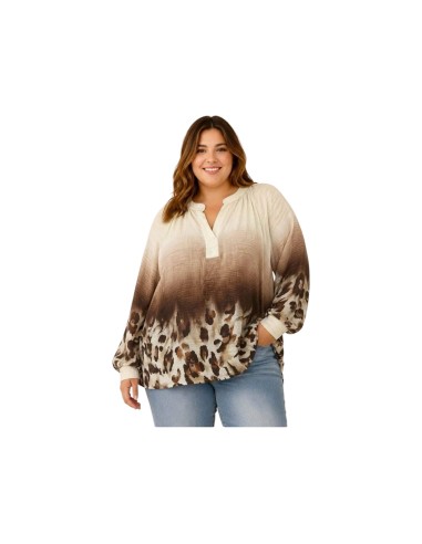 Blouse femme en Tencel - Dégradé de couleur et imprimé léopard - Taille unique grande taille (du 42/44 au 50/52)