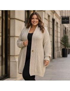 Gilet long femme en maille tricotée - Coupe loose & col châle - Taille unique grande taille (du 42/44 au 50/52)