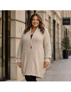 Gilet long femme en maille tricotée - Coupe loose & col châle - Taille unique grande taille (du 42/44 au 50/52) 2