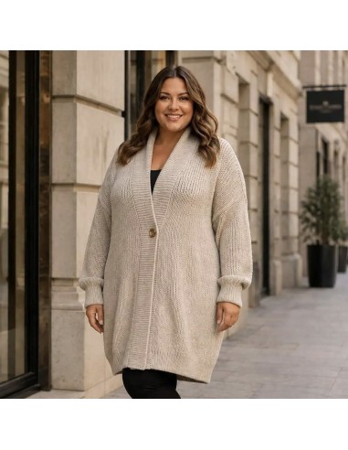 Gilet long femme en maille tricotée - Coupe loose & col châle - Taille unique grande taille (du 42/44 au 50/52)