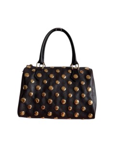 Sac à main femme en cuir véritable chocolat - Détails clous dorés