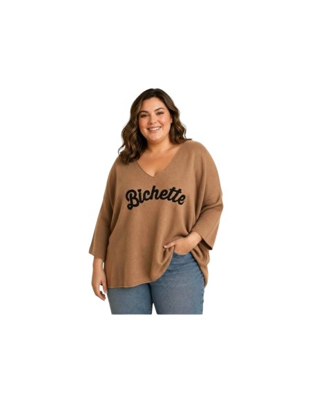 Pull femme « Bichette » - Coupe ample & col V - Taille unique grande taille (du 42/44 au 50/52)