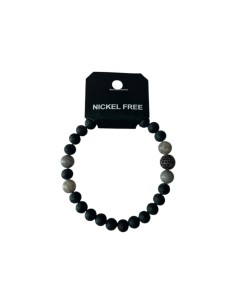 Bracelet homme noir et gris en perles naturelles