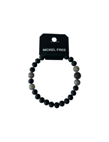 Bracelet homme noir et gris en perles naturelles