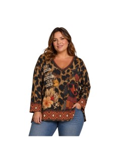 T-shirt femme imprimé léopard - Motif graphique & inscriptions - Taille unique grande taille (du 42/44 au 50/52)