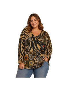 T-shirt femme imprimé animalier - Motifs zèbre & inscription « Girl Club » - Taille unique grande taille (du 42/44 au 50/52)