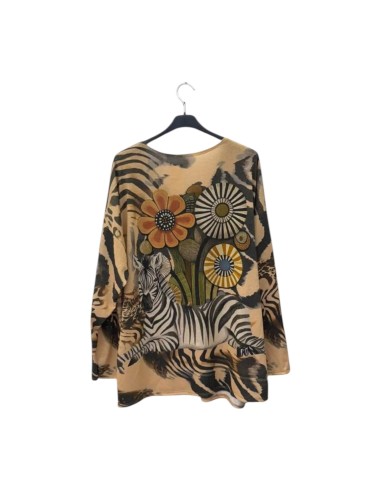T-shirt femme imprimé animalier - Motifs zèbre & inscription « Girl Club » - Taille unique grande taille (du 42/44 au 50/52)