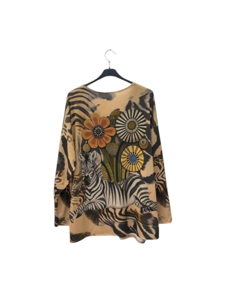 T-shirt femme imprimé animalier - Motifs zèbre & inscription « Girl Club » - Taille unique grande taille (du 42/44 au 50/52)
