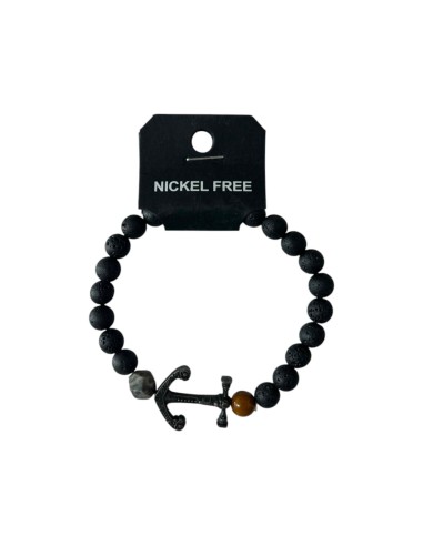 Bracelet homme noir avec Ancre - Style marin