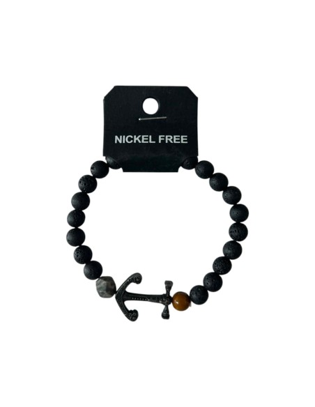 Bracelet homme noir avec Ancre - Style marin