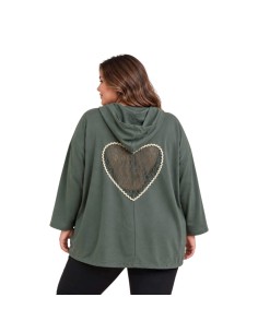 Veste  femme à capuche - Motif cœur en dentelle & détail doré - Taille unique grande taille (du 42/44 au 50/52) 2